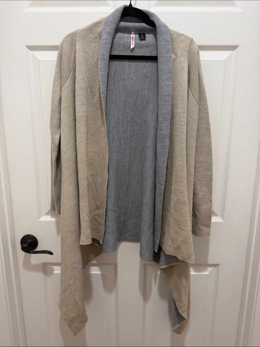 Love By Design Reversible Draped Cardigan Sweater - Tan & Gray - Medium